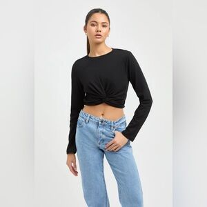 MITTOSHOP ~ Sweet Revenge Boutique Top Crew Neck Twist Front Long Sleeve Tee NWT